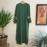 Hey Tiger Louisville Kentucky // Vintage 70s Emerald Green embroidered Traditional Indian maxi dress // Size Medium // mumu kaftan gown // boho hippie festival ethnic Wear