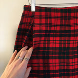 Hey Tiger Vintage Handmade Wool Plaid Knee Length skirt with Pockets // size small // retro preppy mod