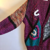 Hey tiger Vintage 80s 90s Abstract Patchwork Colorblock Cardigan with Shoulder Pads // Size Medium