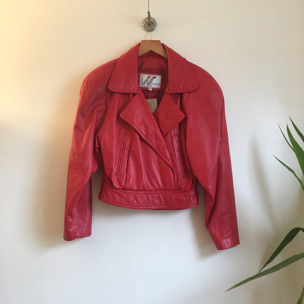 Hey Tiger Vintage 80s Cherry Red cropped leather coat jacket by Wilsons // size 8 small medium
