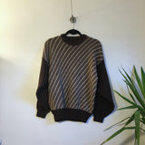 Hey Tiger Vintage 50s 60s Mod Diagonal Striped Check zig zag pullover Cable Knit sweater