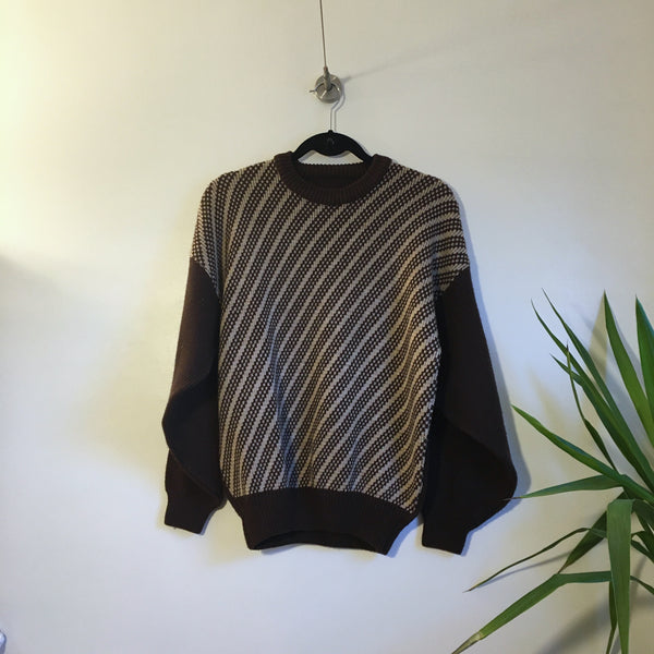 Hey Tiger Vintage 50s 60s Mod Diagonal Striped Check zig zag pullover Cable Knit sweater