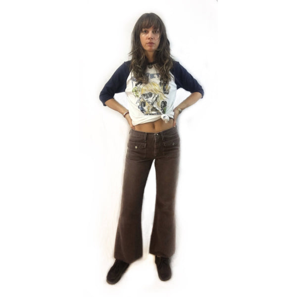 thumbnail image 2 of Vintage 60s 70s Brown Denim Hip Hugger Bells Bell Bottoms // Low Rise – Hey Tiger 2 of 12
