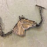 Handmade horse head bracelet by Hello Stranger // antique oxidized brass bronze // stacking cuff bracelet // equestrian equine derby kentuck