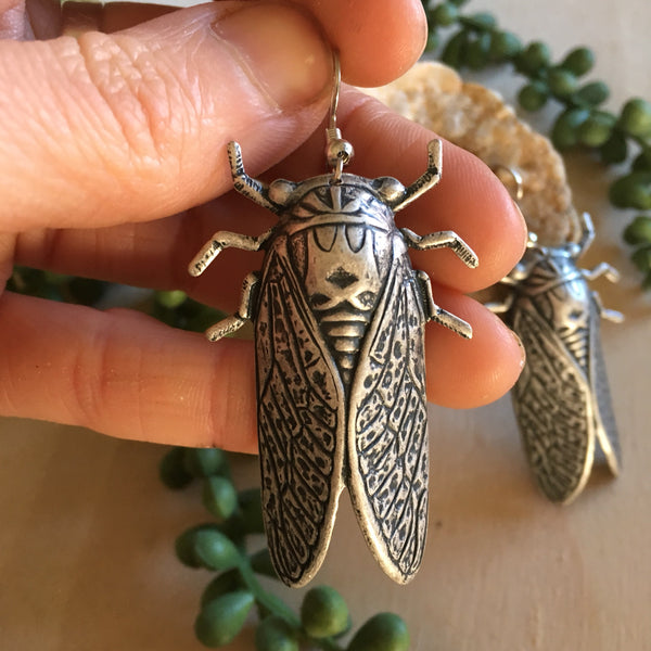 Handmade giant cicada earrings handmade by Hello Stranger // made in USA
