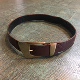 Vintage 80s 90s Ginnie Johansen brown leather belt with bog brass buckle // size medium