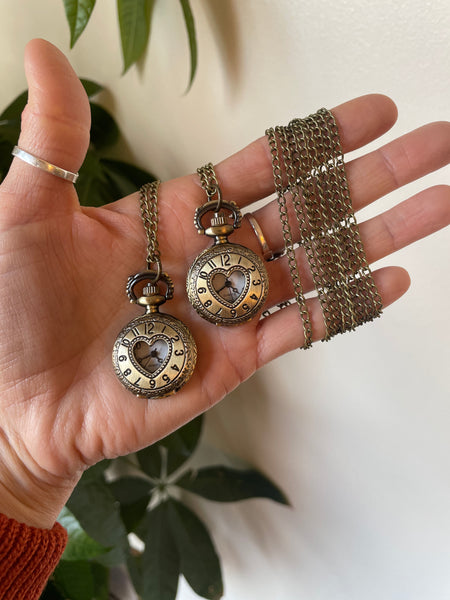 vintage style heart pocket watch necklace // hey tiger louisville