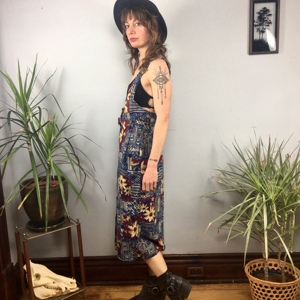 Vintage 90s abstract floral button front suspender dress jumper with p Hey Tiger Vintage 90s abstract floral button front suspender dress jumper with p Hey Tiger