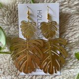 Handmade double monstera leaf dangle Earrings // made in USA by hello stranger // hey tiger louisville