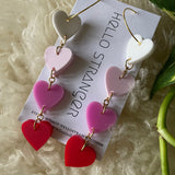 Handmade Acrylic Ombré Heart dangle Earrings in Pink and Red // made in USA by Hello Stranger
