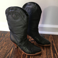 Vintage 70s Balloon black leather boots with stacked heel // size 6 1/2 7 // spring country boho western // hey tiger louisville kentucky