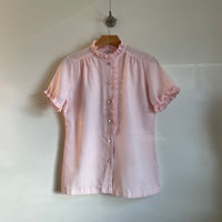 Vintage 50s 60s bubblegum pink blouse with scalloped ruffle detail // large