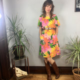 Vintage 60s 70s floral Smock Knee length MuMu dress // Moomoo kaftan caftan boho hippie loungewear // hey tiger louisville kentucky
