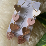 Handmade Acrylic Ombré Heart dangle Earrings in mirrored rose gold // made in USA by Hello Stranger