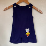 Vintage unisex baby sweater knit overalls shortalls romper onesie with teddy bear patch (HT2360)