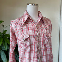 Vintage Handmade Western Plaid Pearl Snap Oxford Shirt // Large  (HT2333)