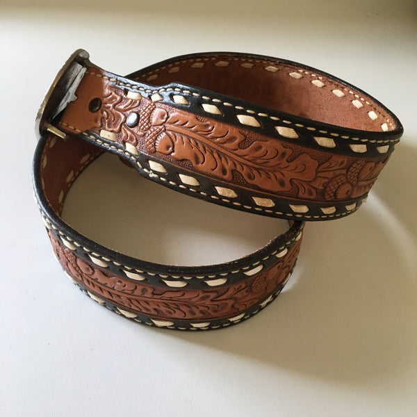 Vintage JUSTIN tooled top grain cowhide leather CECILIA belt etched bu –  Hey Tiger