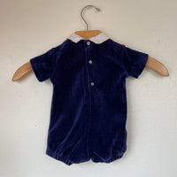 Vintage unisex baby blue velvet shortalls romper onesie // 6-9 months (HT2368)