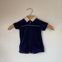 Vintage unisex baby blue velvet shortalls romper onesie // 6-9 months // hey tiger louisville