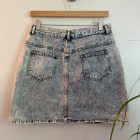 Vintage 80s 90s Sports Fever stone wash denim mini skirt // size 13 // hey tiger louisville kentucky