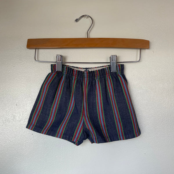 Vintage retro 60s 70s striped navy blue denim shorts // Size 3T // hey tiger louisville