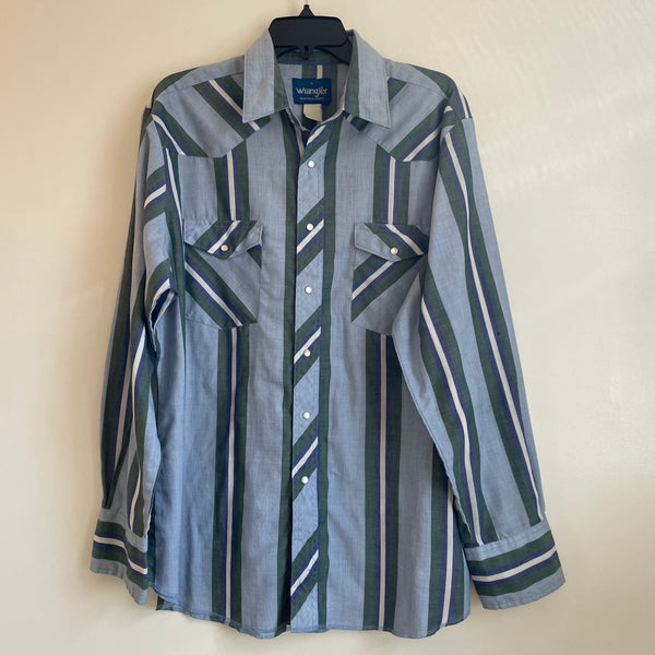 Vintage Wrangler Western Wear Pearl Snap Oxford Shirt // Unisex Size Large // hey tiger louisville 
