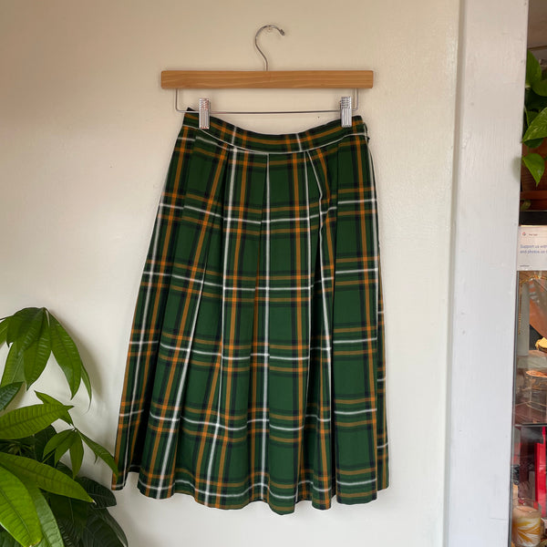 Vintage 50s 60s high waisted Plaid pleated midi skirt // Size Small // hey tiger louisville 