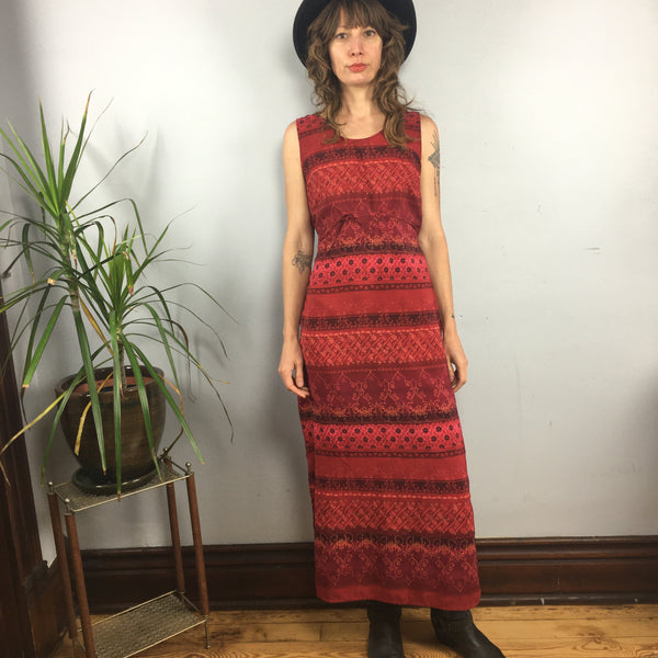 Vintage 90s Striped Floral print maxi sheath dress // size 6 Vintage 90s Striped Floral print maxi sheath dress // size 6