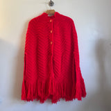 Vintage Handwoven Button up Sweater knit Cape /Poncho with Fringe // OSFM // hey tiger louisville