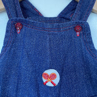 Vintage Handmade 60s 70s unisex denim look overalls romper onesie with patches // (HT2366)