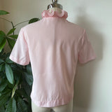 Vintage 50s 60s bubblegum pink blouse with curled ruffle detail // large