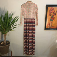 Vintage 70s Groovy long sleeve Button Front Psychedelic Maxi dress // Union Made in the USA // retro boho hippie Gypsy // hey tiger louisville kentucky