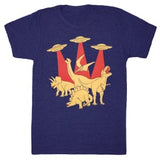 women's cut Dino vs Aliens shirt is printed by hand on a high quality, sweatshop-free, vintage inspired tri-blend tshirt by Gnome Enterprises // hey Tiger louisville kentucky 