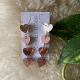 Handmade Acrylic Ombré Heart dangle Earrings in mirrored rose gold // made in USA by hello stranger // hey tiger louisville 