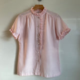 Vintage 50s 60s bubblegum pink blouse with scalloped ruffle detail // large x-large // hey tiger Louisville 