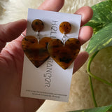 Handmade Acrylic Heart dangle Earrings in Tortoise // made in USA by Hello Stranger