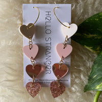 Handmade Acrylic Ombré Heart dangle Earrings in mirrored rose gold // made in USA by Hello Stranger