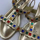 Vintage 60s Signals metallic gold sandals with faux stone embellishments // Slip on heels size 8 // boho hippie mod glam // hey tiger louisville 