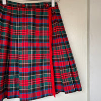 Vintage 60s pleated plaid wrap skirt with fringe detail // XXS XS (HT2331)