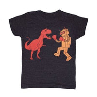  Kid's Dino vs Robot t-shirt is printed by hand on a high quality, sweatshop-free super soft tri-blend tee by Gnome Enterprises // hey tiger Louisville Kentucky