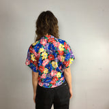 Vintage 80s 90s Gianna vibrant floral print button front blouse // size small medium large // summer retro beach // hey tiger louisville kentucky