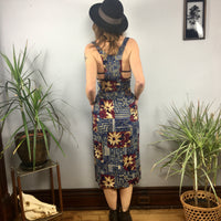 Vintage 90s abstract floral button front suspender dress jumper with pockets // size 11/12 //  boho grunge // hey tiger louisville kentucky