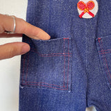 Vintage Handmade 60s 70s unisex denim look overalls romper onesie with patches // (HT2366)