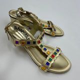 Vintage 60s Signals metallic gold sandals with faux stone embellishments // Slip on heels size 8 // boho hippie mod glam // hey tiger louisville 