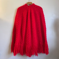 Vintage Handwoven Button up Sweater knit Cape /Poncho with Fringe // OSFM
