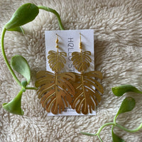 Handmade double monstera leaf dangle Earrings // made in USA by Hello Stranger